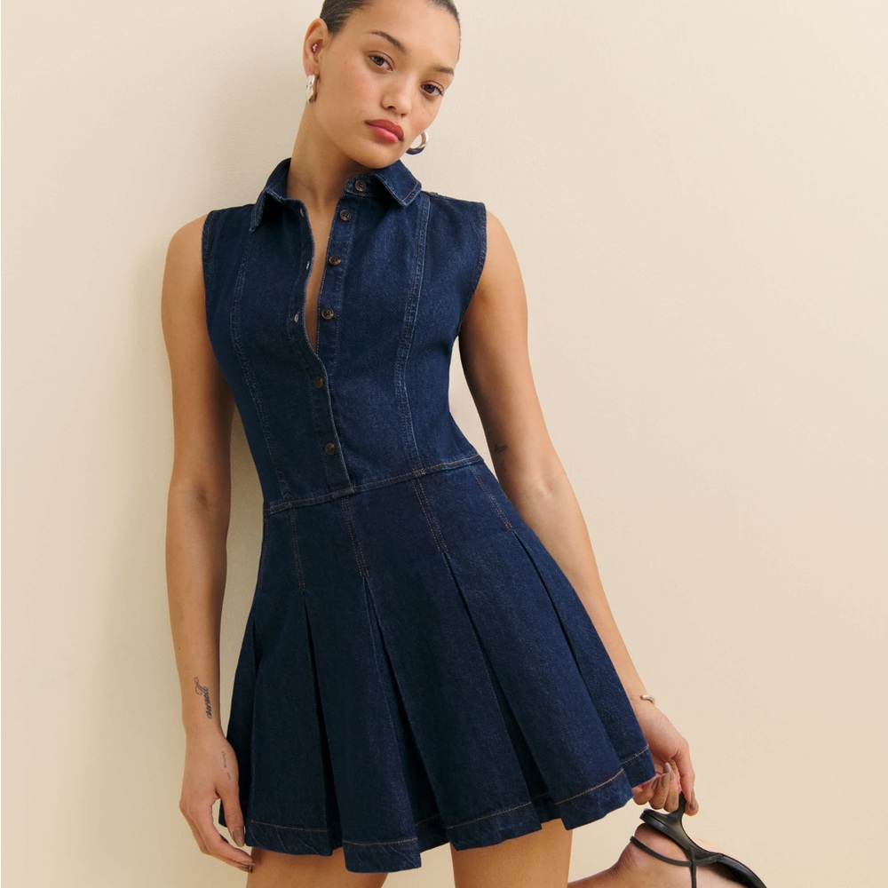Reformation Arella Denim Mini Dress Blue - Size 12